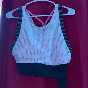 Nike White and Black Sports Bra with Pink Straps